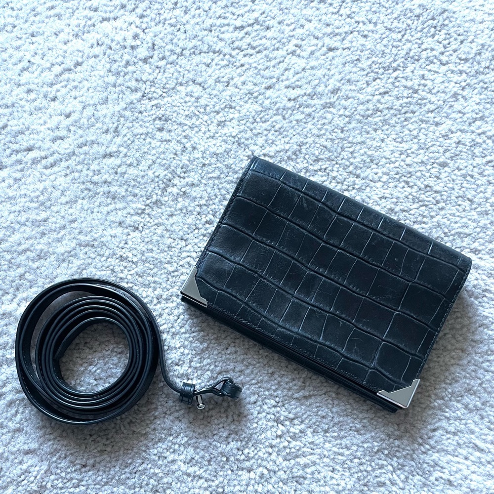 Alexander Wang Black Prisma Leather Wallet with Detachable Crossbody Strap